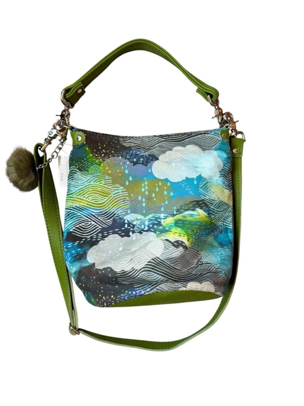 Willow + Luna Green leather fabric bucket bag Mt. Jumbo Alaska NWOT - Picture 3 of 12